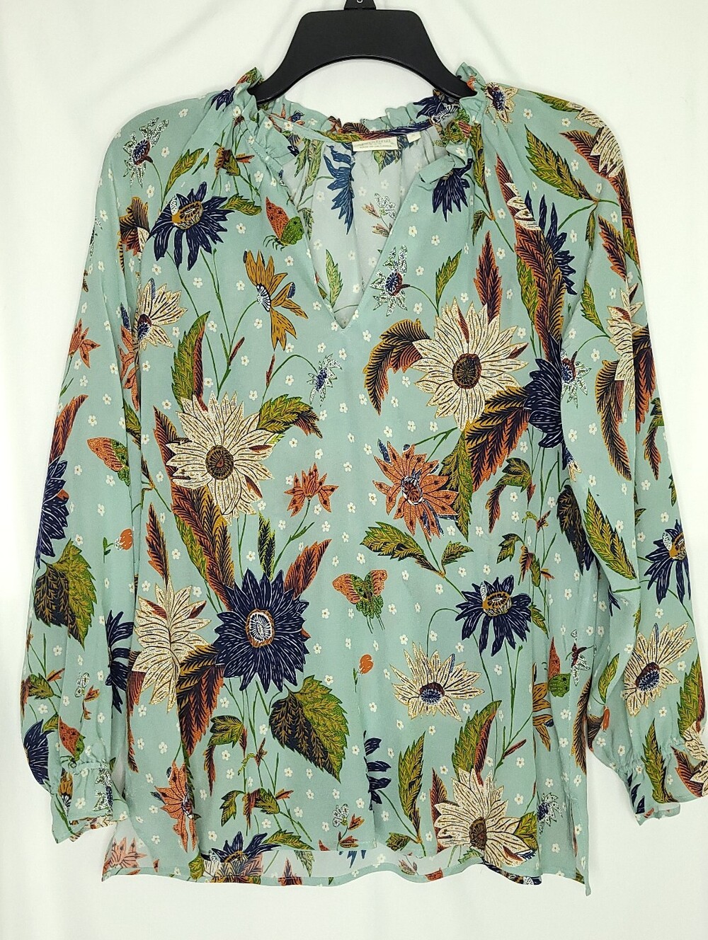 SPARTINA 449 Women's Silk Floral & Butterfly Print V-neck Blouse SMALL